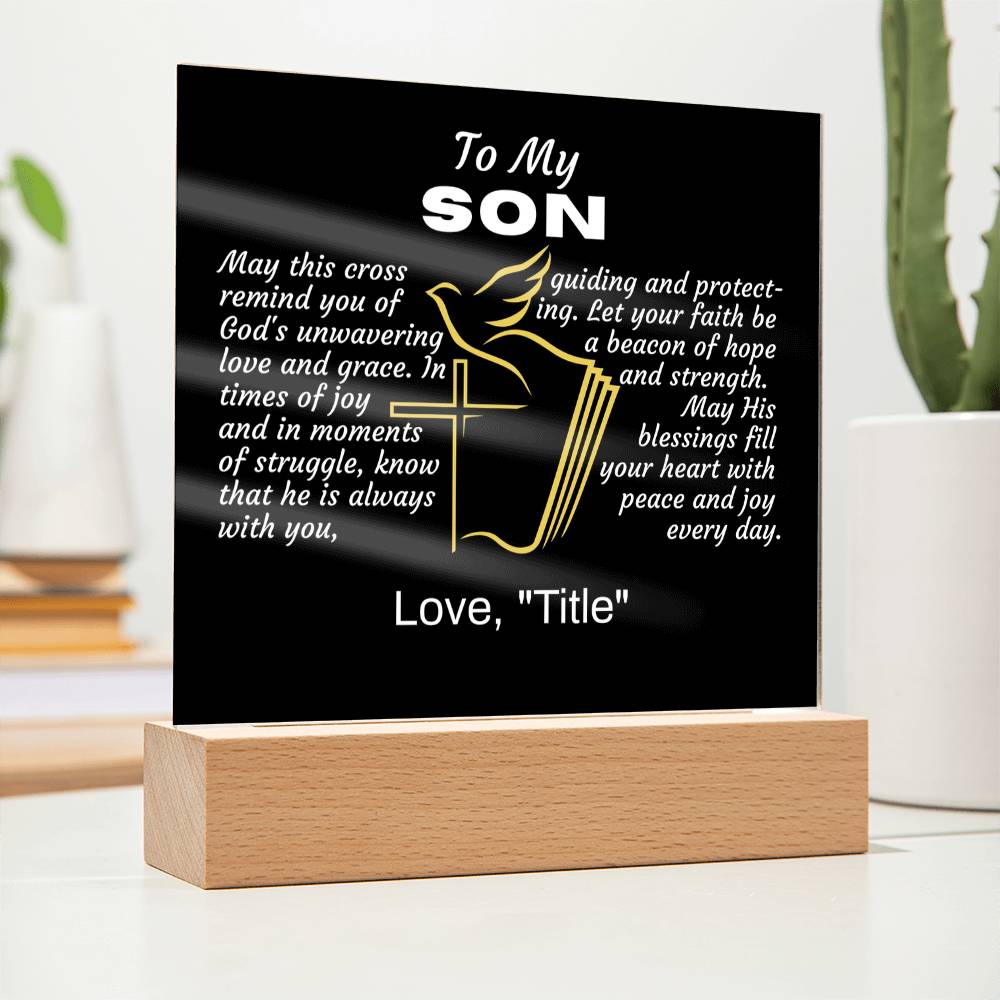 Acrylic Square Plaque-Son Religious-Personalized "From"
