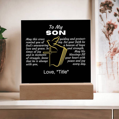 Acrylic Square Plaque-Son Religious-Personalized "From"