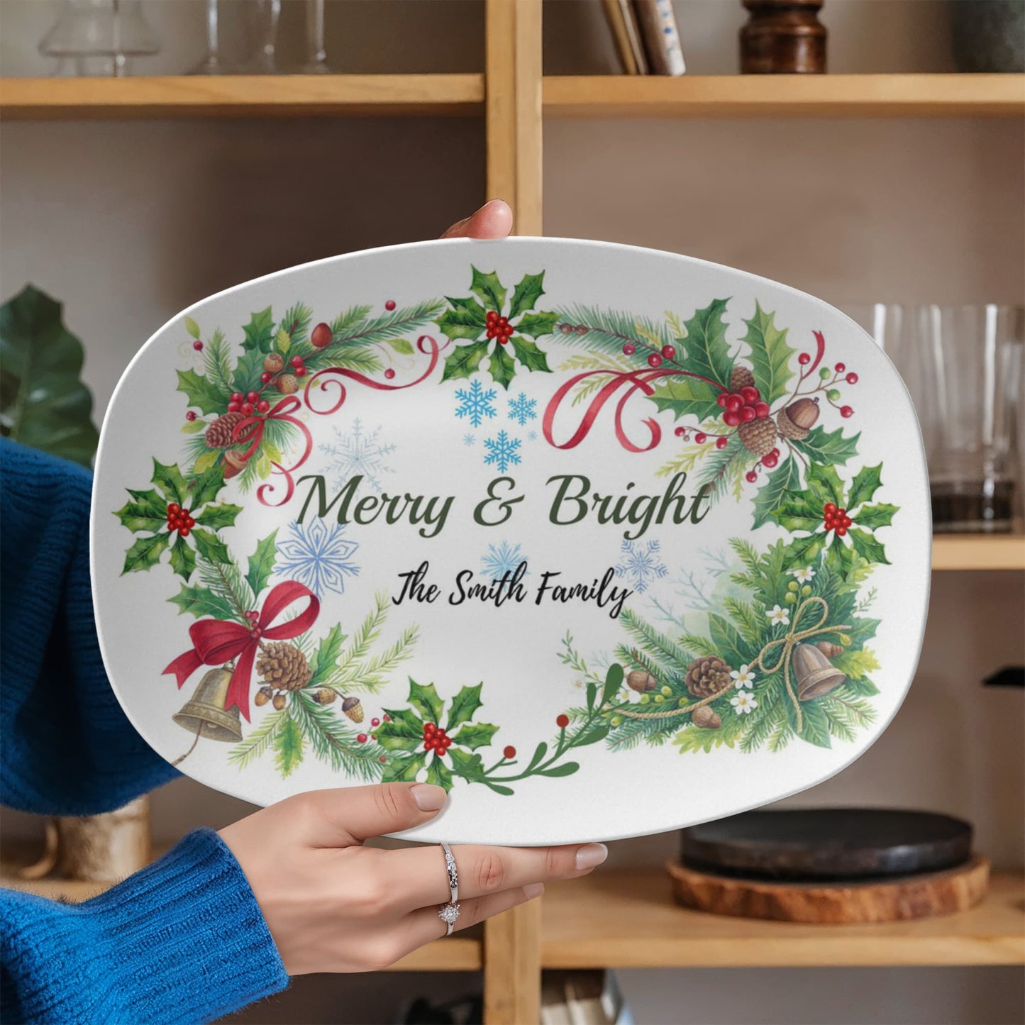10”x14” Platter-Personalized Merry & Bright Holiday
