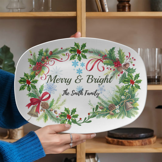 10”x14” Platter-Personalized Merry & Bright Holiday