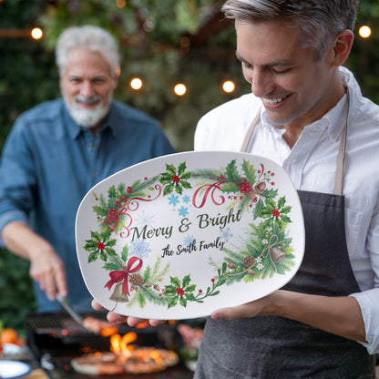10”x14” Platter-Personalized Merry & Bright Holiday