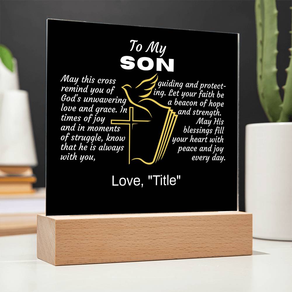 Acrylic Square Plaque-Son Religious-Personalized "From"