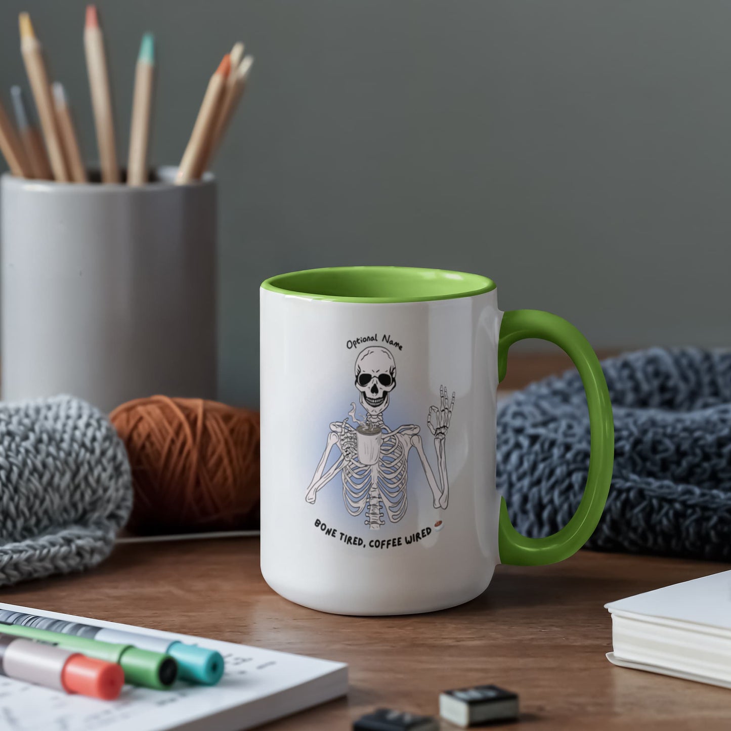 7 Colors Accent Mugs-Personalized Skeleton Coffee Addict Mug