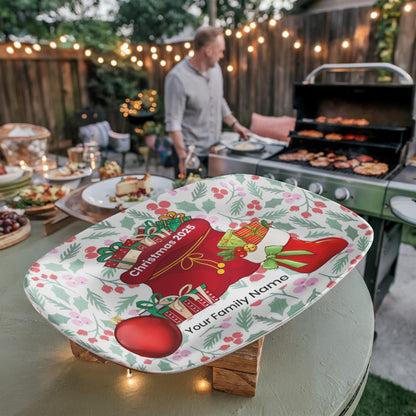 10”x14” Platter-Holiday stocking, ornament and santa's bag