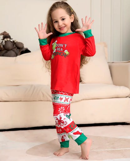 Monster Print Pajama Set Christmas Parent-Child Outfit Long Sleeve Crew Neck Top&