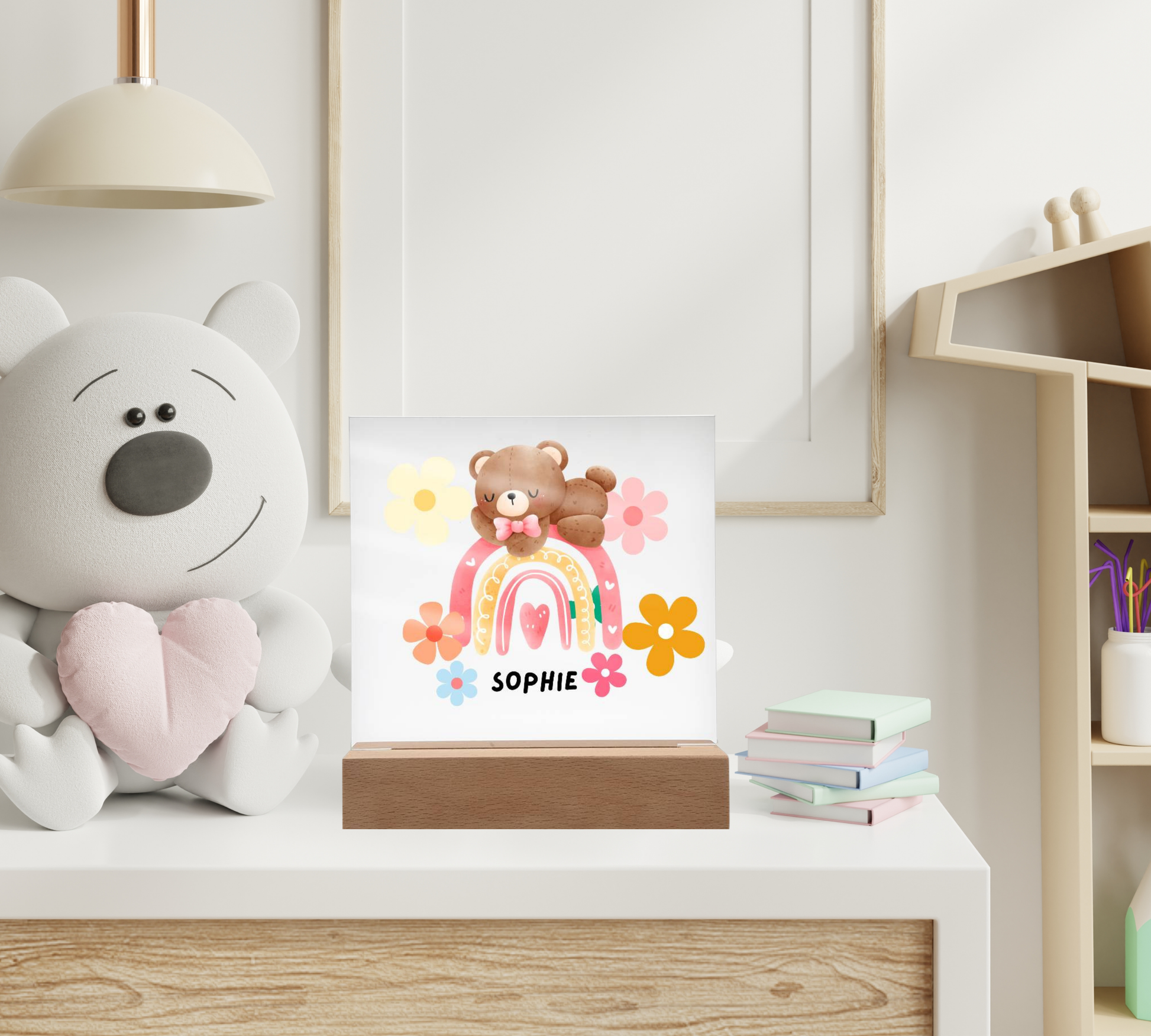 Rainbow Bear-Custom Printed Square Acrylic Plaque gift for grandchildren Acrylic Night Light LED Home Decor children gift LED Acrylic - Essential Home Zone Essential Home Zone Acrylic Plaque Rainbow Bear-Custom Printed Square Acrylic Plaque gift for grandchildren Acrylic Night Light LED Home Decor children gift LED Acrylic