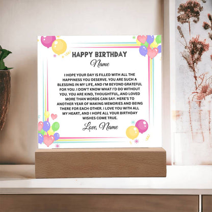 Acrylic Square Plaque-Personalized Sister Birthday