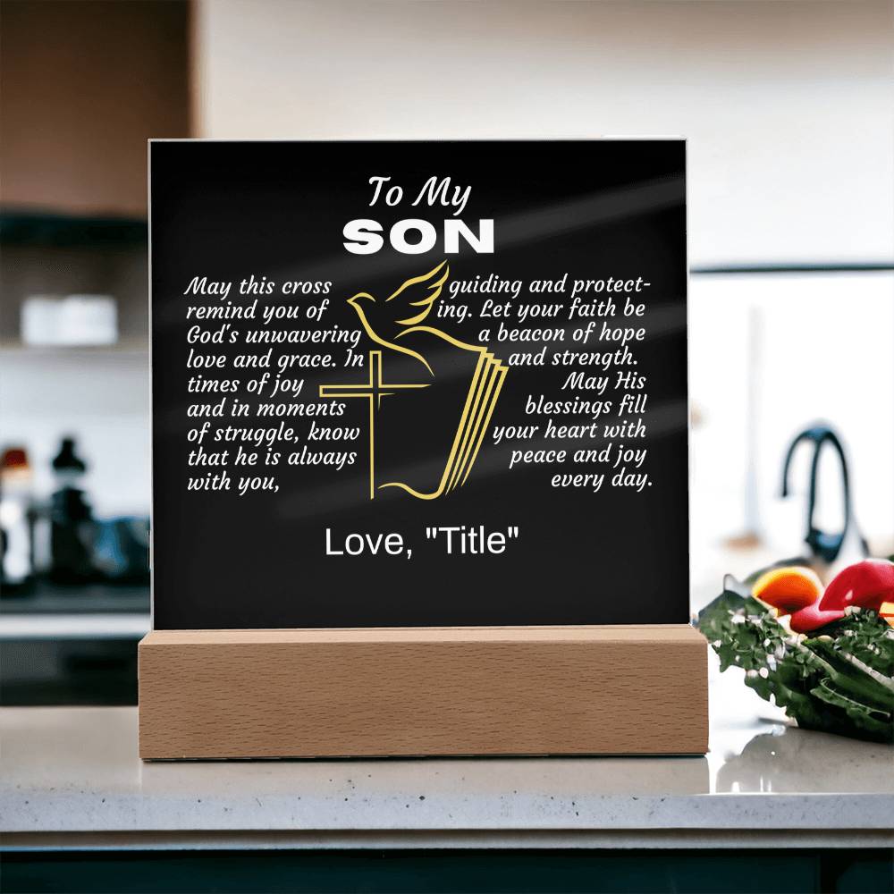 Acrylic Square Plaque-Son Religious-Personalized "From"