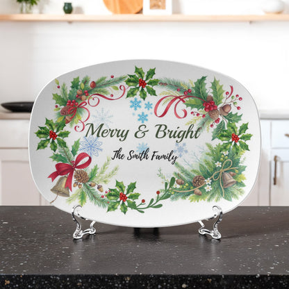 10”x14” Platter-Personalized Merry & Bright Holiday