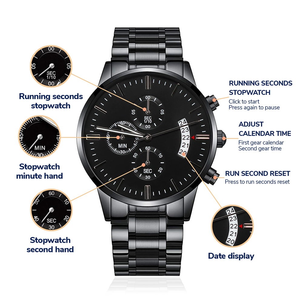 Don't Give Up-Engraved Design Black Chronograph Watch 3