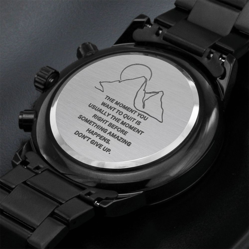 Don't Give Up-Engraved Design Black Chronograph Watch 3