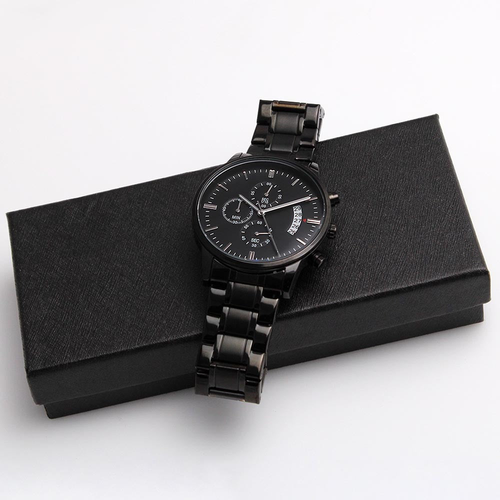Don't Give Up-Engraved Design Black Chronograph Watch 3
