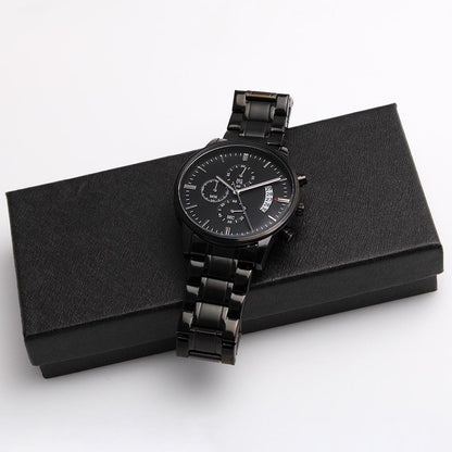 Don't Give Up-Engraved Design Black Chronograph Watch 3