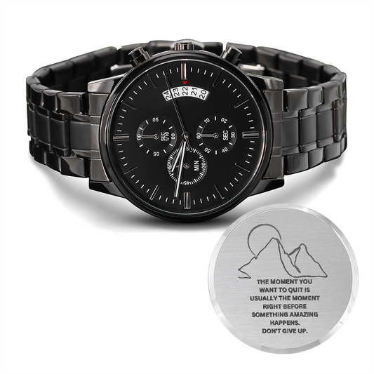 Don't Give Up-Engraved Design Black Chronograph Watch 3