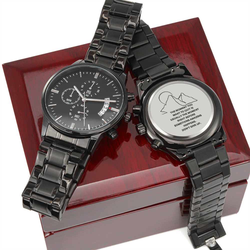Don't Give Up-Engraved Design Black Chronograph Watch 3