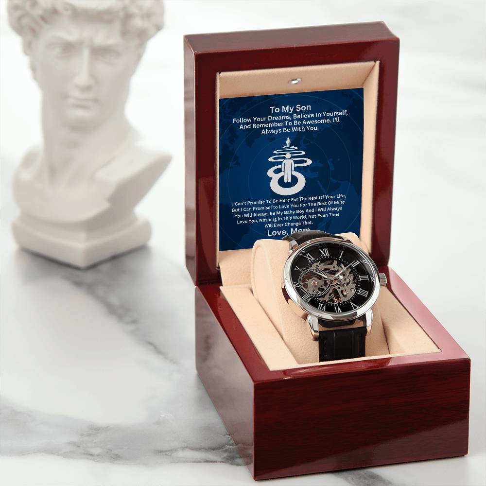 Son-Give the gift of luxury with this handsome and daring timepiece. The Men's Openwork Watch with personalized Message 71