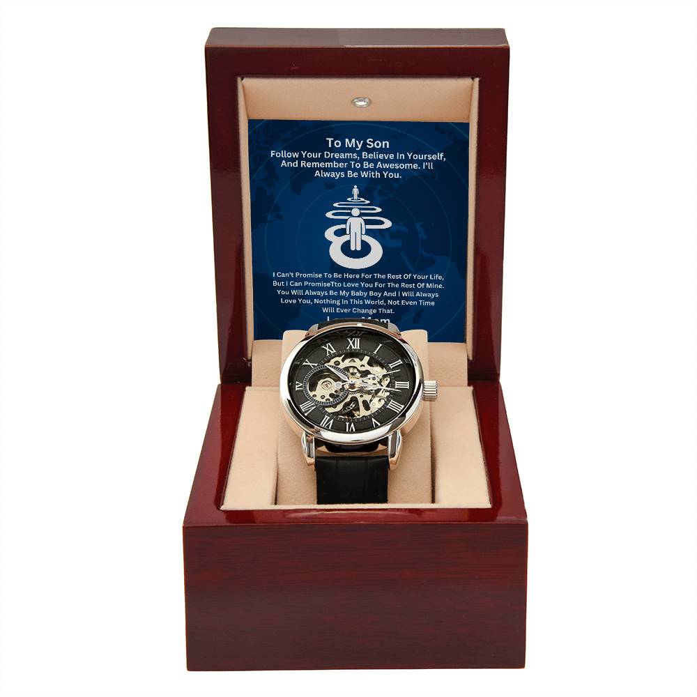 Son-Give the gift of luxury with this handsome and daring timepiece. The Men's Openwork Watch with personalized Message 71