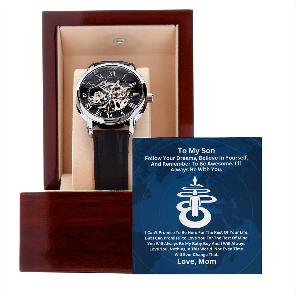 Son-Give the gift of luxury with this handsome and daring timepiece. The Men's Openwork Watch with personalized Message 71