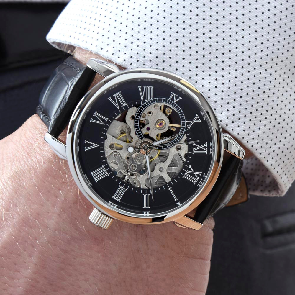 Son-Give the gift of luxury with this handsome and daring timepiece. The Men's Openwork Watch with personalized Message 71