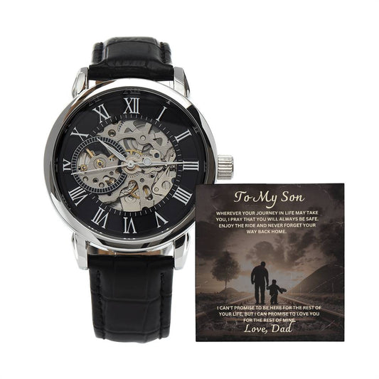 Son-Give the gift of luxury with this handsome and daring timepiece. The Men's Openwork Watch with personalized Message 65