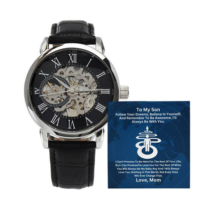 Son-Give the gift of luxury with this handsome and daring timepiece. The Men's Openwork Watch with personalized Message 71