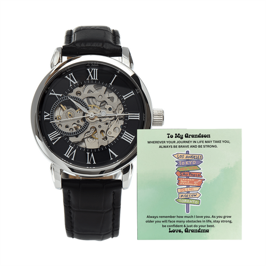 Grandson-Always be brave and strong-The Men's Openwork Watch 69