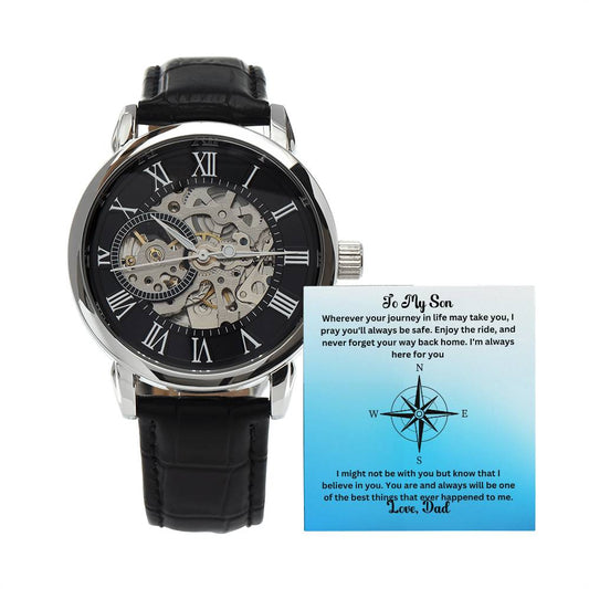 Son-Give the gift of luxury with this handsome and daring timepiece. The Men's Openwork Watch with personalized Message 66