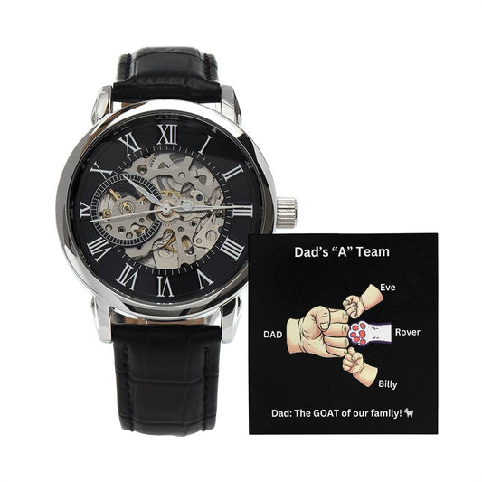 Dad-Give the gift of luxury with this handsome and daring timepiece. The Men's Openwork Watch with a personalized message card 137