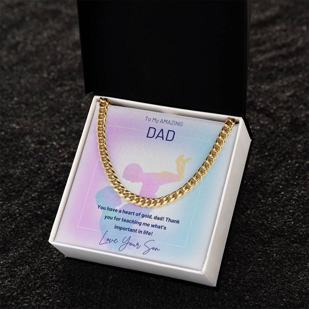 Dad- A heart of gold-Cuban Link Chain - Essential Home Zone Essential Home Zone Jewelry Dad- A heart of gold-Cuban Link Chain