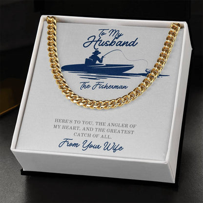 Dad- Angler of my heart-Cuban Link Chain - Essential Home Zone Essential Home Zone 14K Yellow Gold Finish / Standard Box Jewelry Dad- Angler of my heart-Cuban Link Chain