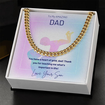 Dad- A heart of gold-Cuban Link Chain - Essential Home Zone Essential Home Zone 14K Yellow Gold Finish / Standard Box Jewelry Dad- A heart of gold-Cuban Link Chain