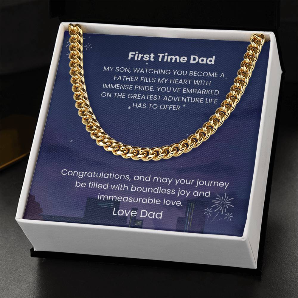 New Dad- Becoming a father-Cuban Link Chain - Essential Home Zone Essential Home Zone 14K Yellow Gold Finish / Standard Box Jewelry New Dad- Becoming a father-Cuban Link Chain