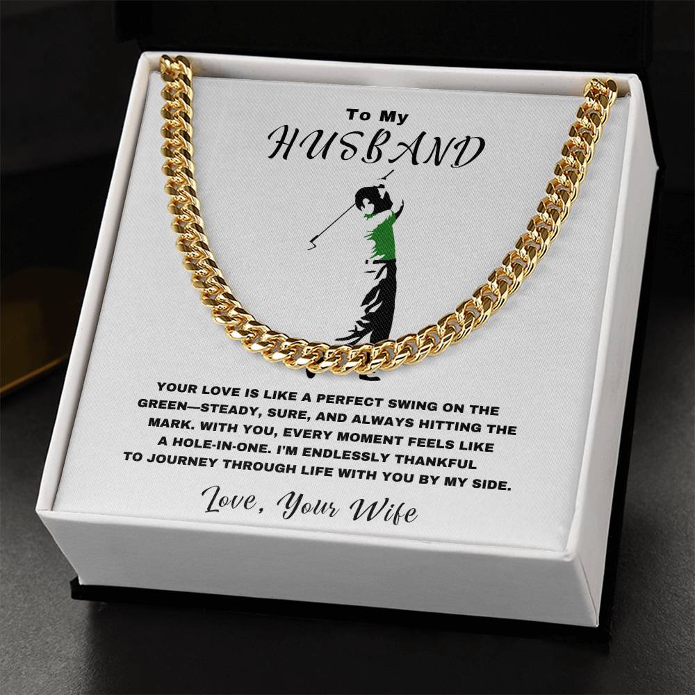 Husband- Hole-in-one -Cuban Link Chain - Essential Home Zone Essential Home Zone 14K Yellow Gold Finish / Standard Box Jewelry Husband- Hole-in-one -Cuban Link Chain