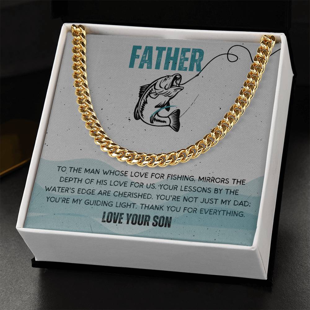 Dad- Love for fishing-Cuban Link Chain - Essential Home Zone Essential Home Zone 14K Yellow Gold Finish / Standard Box Jewelry Dad- Love for fishing-Cuban Link Chain