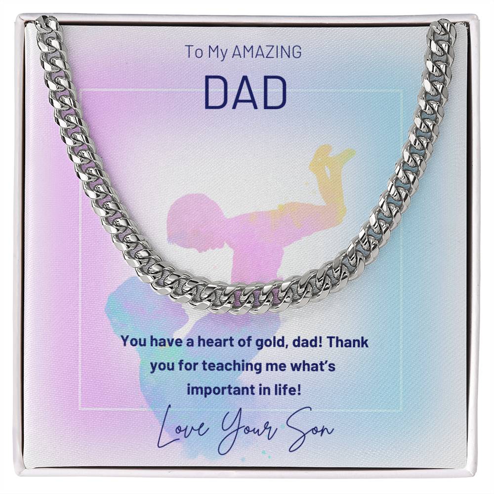 Dad- A heart of gold-Cuban Link Chain - Essential Home Zone Essential Home Zone Jewelry Dad- A heart of gold-Cuban Link Chain