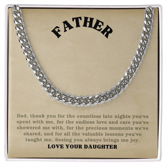 Father- Give your special someone a classic necklace that shows off their strength and style! Our Personalized Message  Cuban Link Chain 28