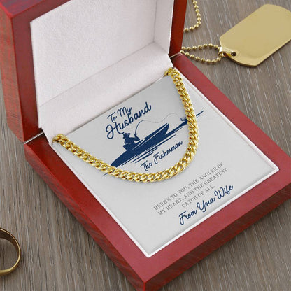 Dad- Angler of my heart-Cuban Link Chain - Essential Home Zone Essential Home Zone 14K Yellow Gold Finish / Luxury Box Jewelry Dad- Angler of my heart-Cuban Link Chain