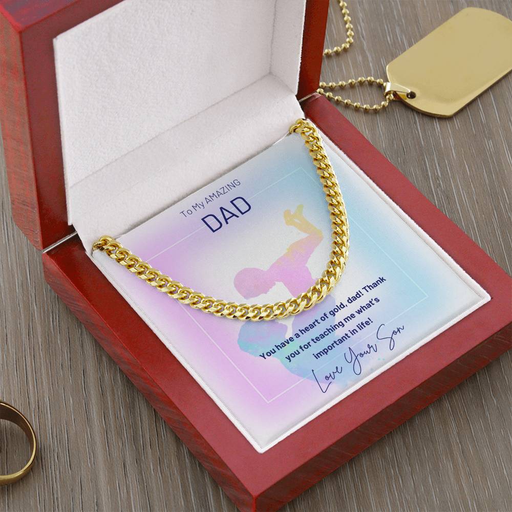 Dad- A heart of gold-Cuban Link Chain - Essential Home Zone Essential Home Zone 14K Yellow Gold Finish / Luxury Box Jewelry Dad- A heart of gold-Cuban Link Chain