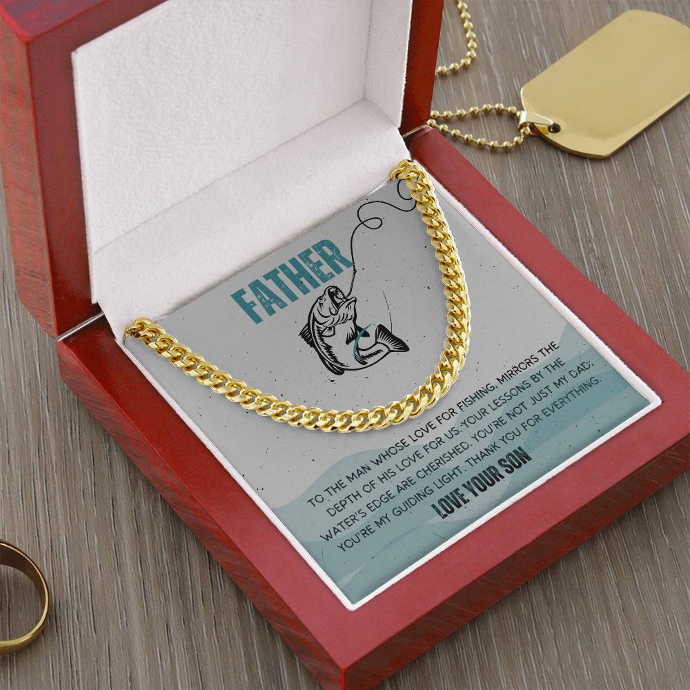 Dad- Love for fishing-Cuban Link Chain - Essential Home Zone Essential Home Zone 14K Yellow Gold Finish / Luxury Box Jewelry Dad- Love for fishing-Cuban Link Chain