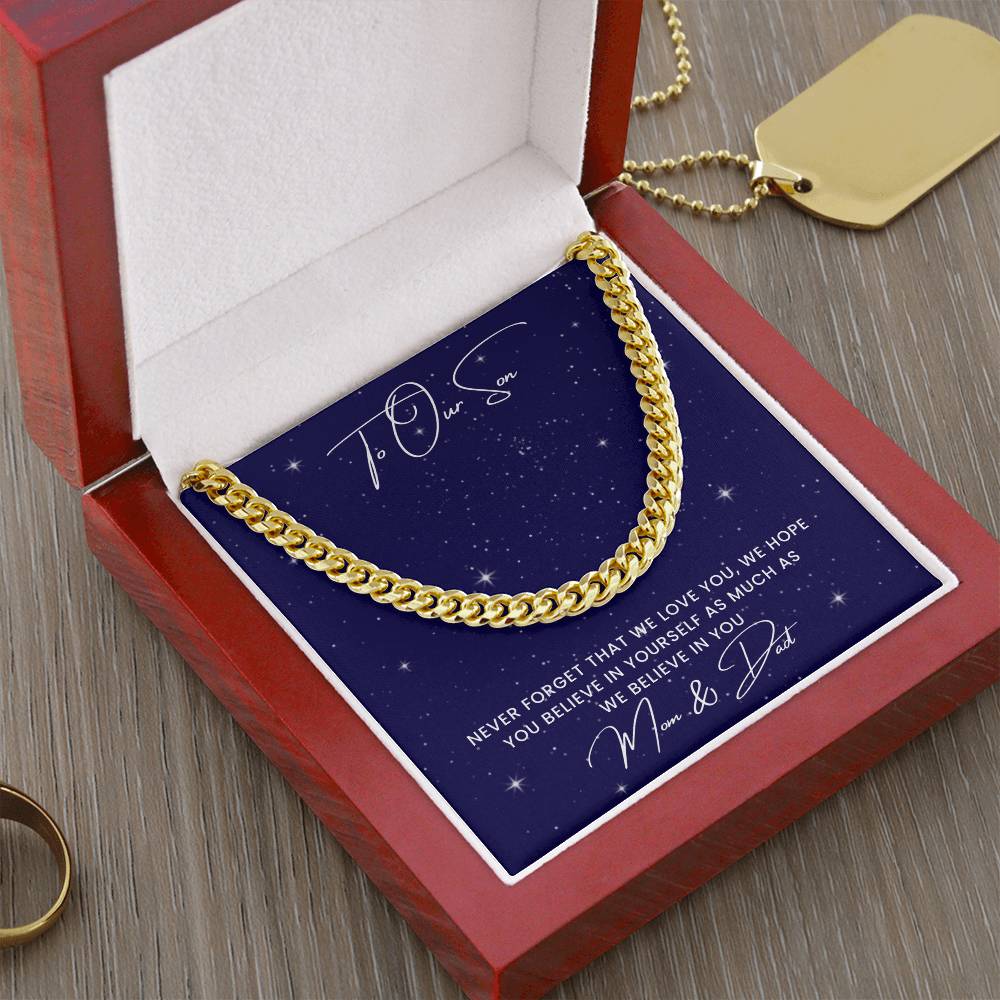 Son- Believe in yourself-Cuban Link Chain - Essential Home Zone Essential Home Zone 14K Yellow Gold Finish / Luxury Box Jewelry Son- Believe in yourself-Cuban Link Chain