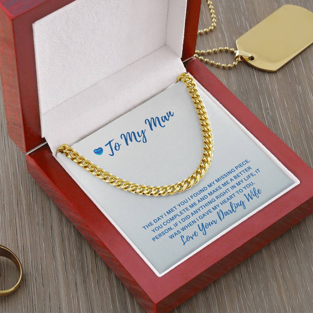 Husband- Found my missing piece-Cuban Link Chain - Essential Home Zone Essential Home Zone 14K Yellow Gold Finish / Luxury Box Jewelry Husband- Found my missing piece-Cuban Link Chain