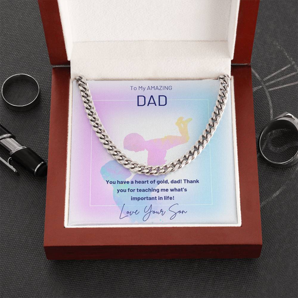 Dad- A heart of gold-Cuban Link Chain - Essential Home Zone Essential Home Zone Stainless Steel / Luxury Box Jewelry Dad- A heart of gold-Cuban Link Chain