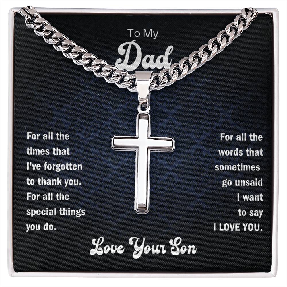 Dad- Forgotten to thank you-Personalized Cuban Chain with Artisan Cross Necklace - Essential Home Zone Essential Home Zone Jewelry Dad- Forgotten to thank you-Personalized Cuban Chain with Artisan Cross Necklace