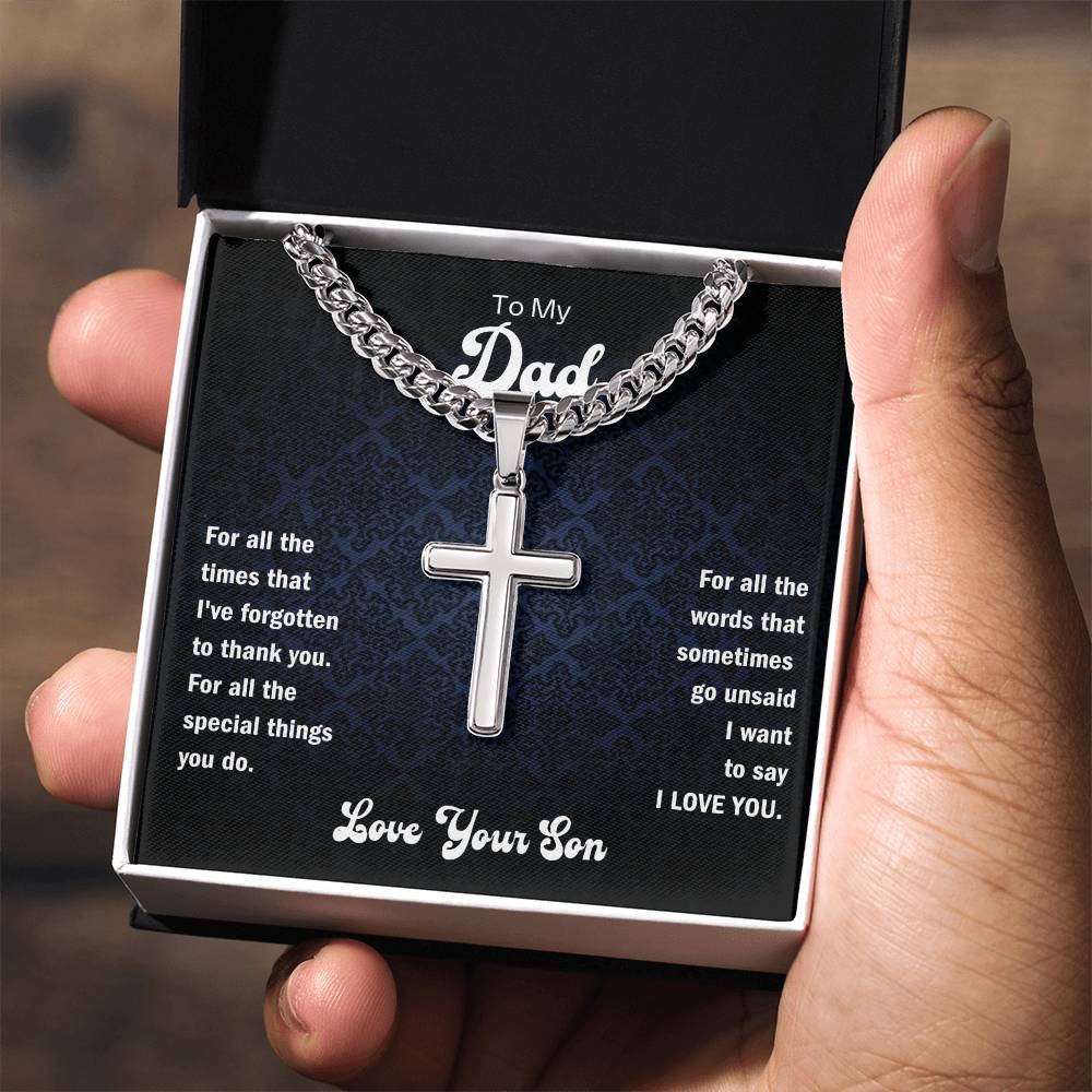 Dad- Forgotten to thank you-Personalized Cuban Chain with Artisan Cross Necklace - Essential Home Zone Essential Home Zone Jewelry Dad- Forgotten to thank you-Personalized Cuban Chain with Artisan Cross Necklace