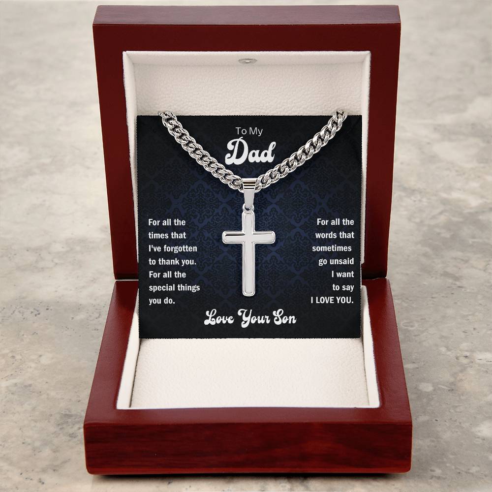 Dad- Forgotten to thank you-Personalized Cuban Chain with Artisan Cross Necklace - Essential Home Zone Essential Home Zone Jewelry Dad- Forgotten to thank you-Personalized Cuban Chain with Artisan Cross Necklace