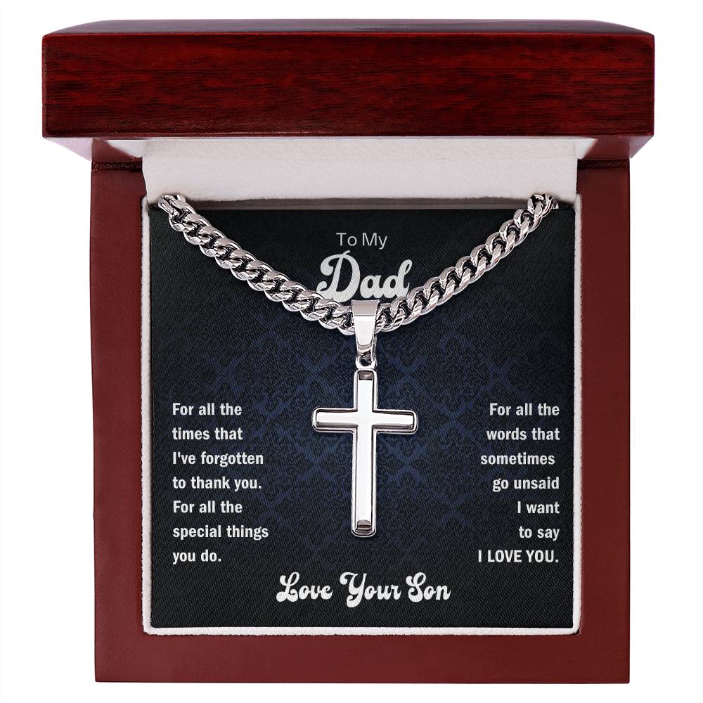 Dad- Forgotten to thank you-Personalized Cuban Chain with Artisan Cross Necklace - Essential Home Zone Essential Home Zone Luxury Box w/LED Jewelry Dad- Forgotten to thank you-Personalized Cuban Chain with Artisan Cross Necklace