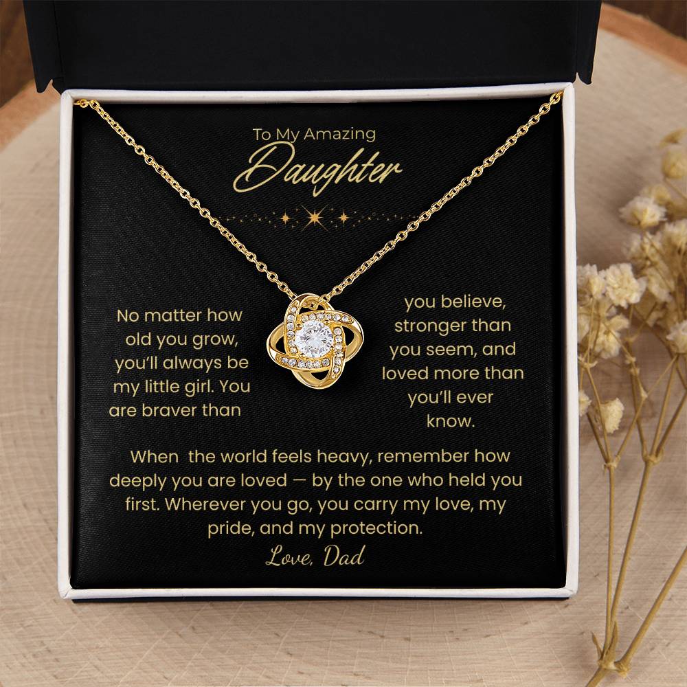 Daughter – Love Knot Necklace – Personalized “From” Title (120)
