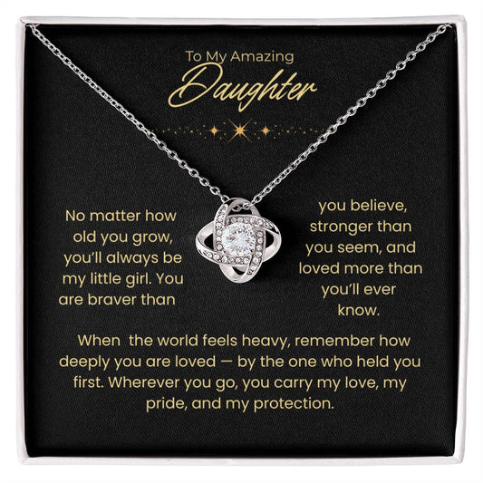 Daughter – Love Knot Necklace – Personalized “From” Title (120)