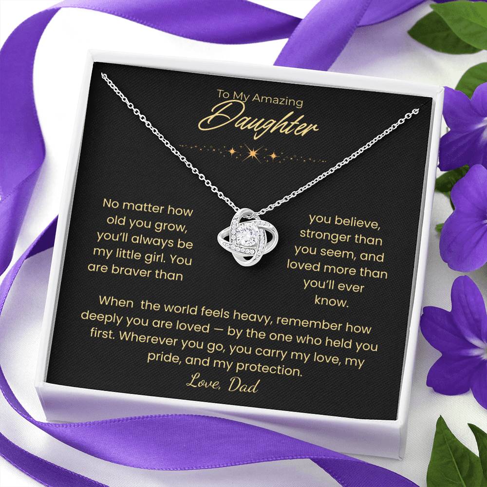 Daughter – Love Knot Necklace – Personalized “From” Title (120)