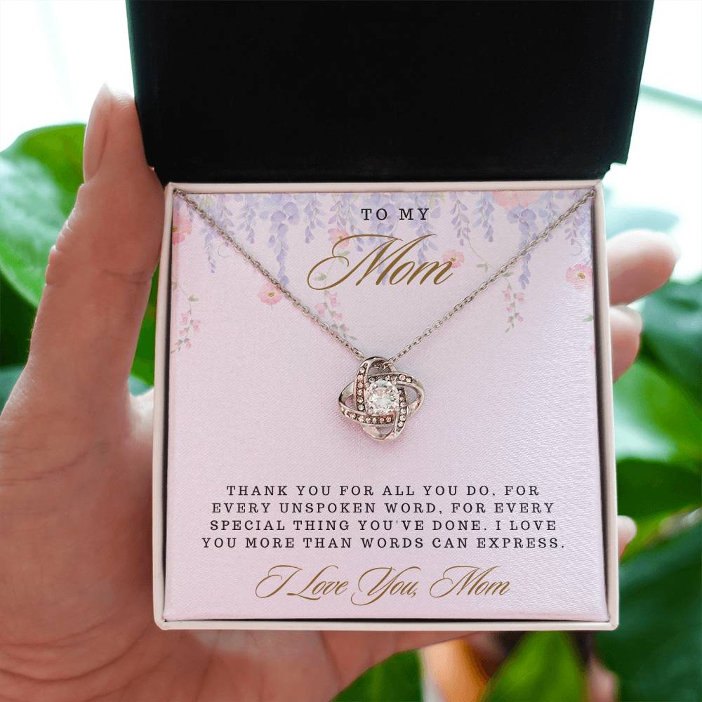 Mom- For all you do -Love Knot Necklace - Essential Home Zone Essential Home Zone 14K White Gold Finish / Standard Box Jewelry Mom- For all you do -Love Knot Necklace